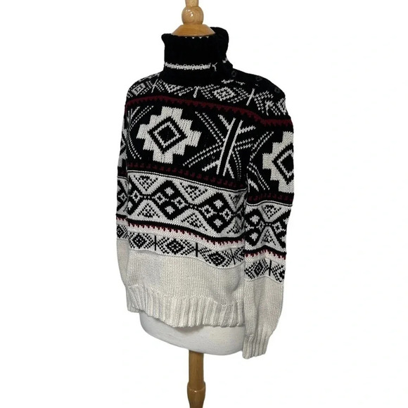 LRL Lauren Jeans Co. Ralph Lauren Women's M black white Aztec print knit sweater - Picture 6 of 8